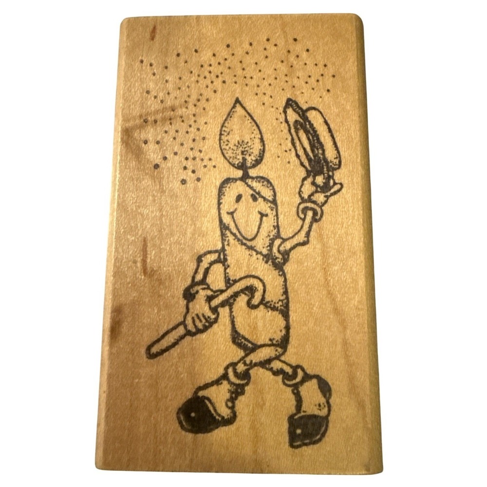 Imagine That Dancing Candle Man F-120 Wood Mounted Rubber Stamp Vintage